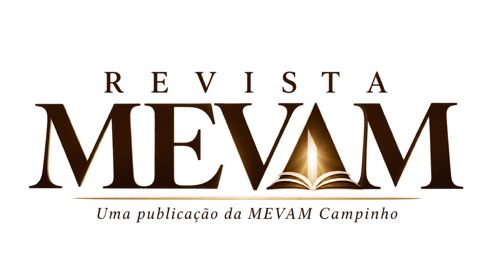 Logomarca oficial da Revista MEVAM, com tipografia serifada e Bíblia aberta integrada, uma publicação da MEVAM Campinho.